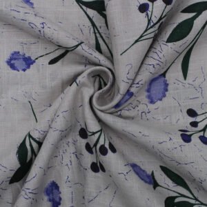 Grey Floral Design Cotton Printed Fabric